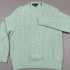 Vtg Christopher Hayes Cable Knit Sweater XL Mint Green Cotton Made in USA 90s